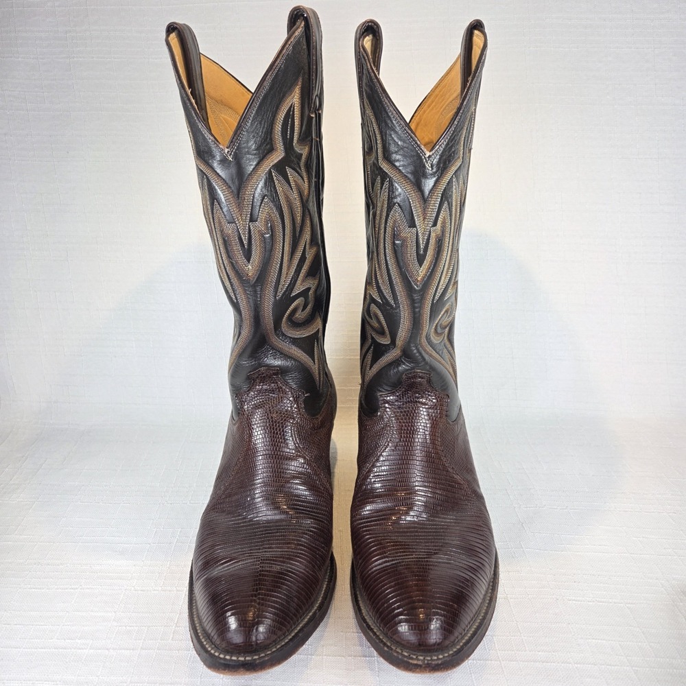 Justin Lizard Skin Brown Leather Western Cowboy Boots Men's 9.5 EE USA #8353 - Picture 2 of 15